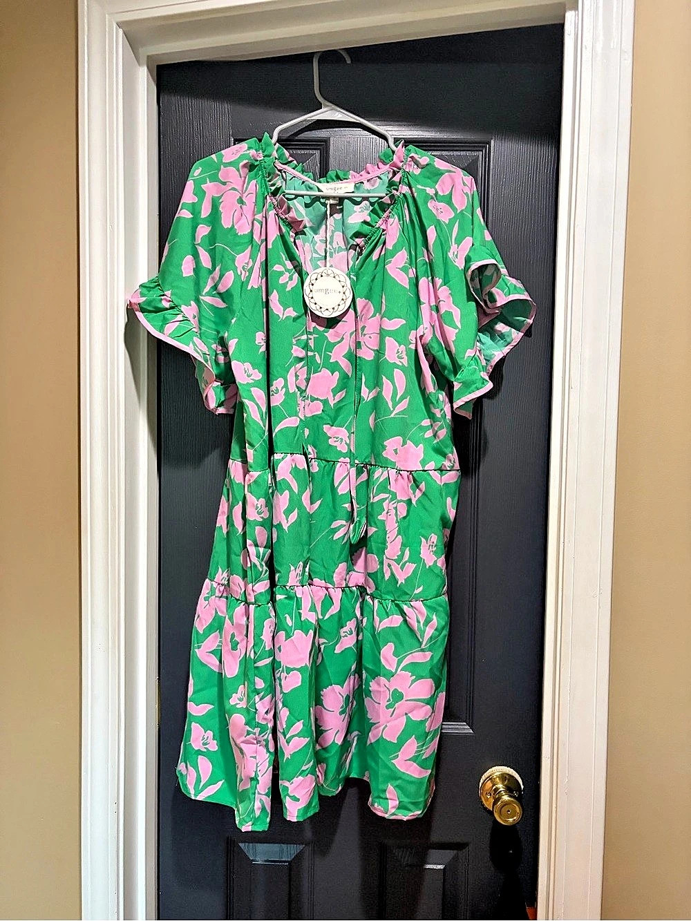 Umgee Green/Pink Floral Print Dress